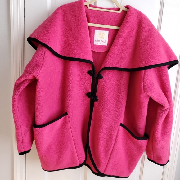 VINTAGE Celia Tejada Pink Fleece Poncho Style Jacket Women's - Picture 6 of 15